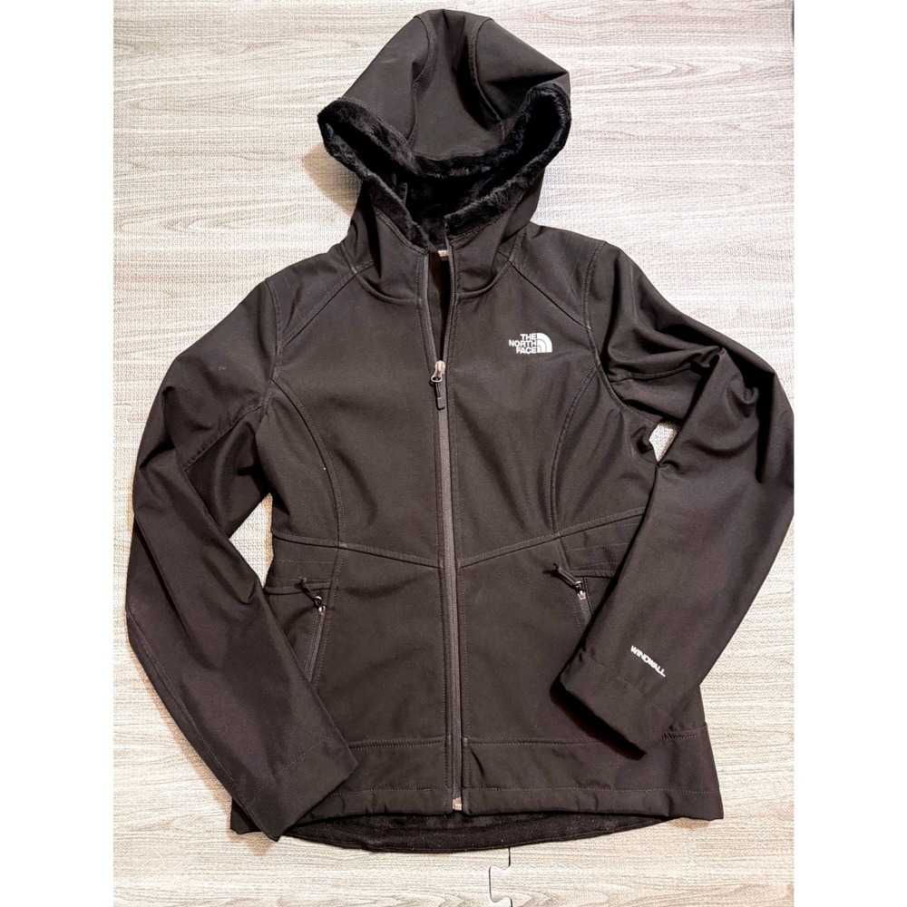 The North Face Womens Black WindWall Hooded Softshell Fleece Lined Jacket S/P